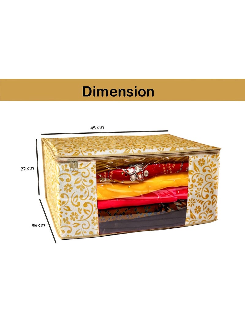 AARON INC AARON INC Non Woven Metallic Print Floral Saree Cover with Zip Closure Garments Protector Cover Clothes Storage Cover Wardrobe Organizer Set of 5 Beige CKT205367  - Image 4