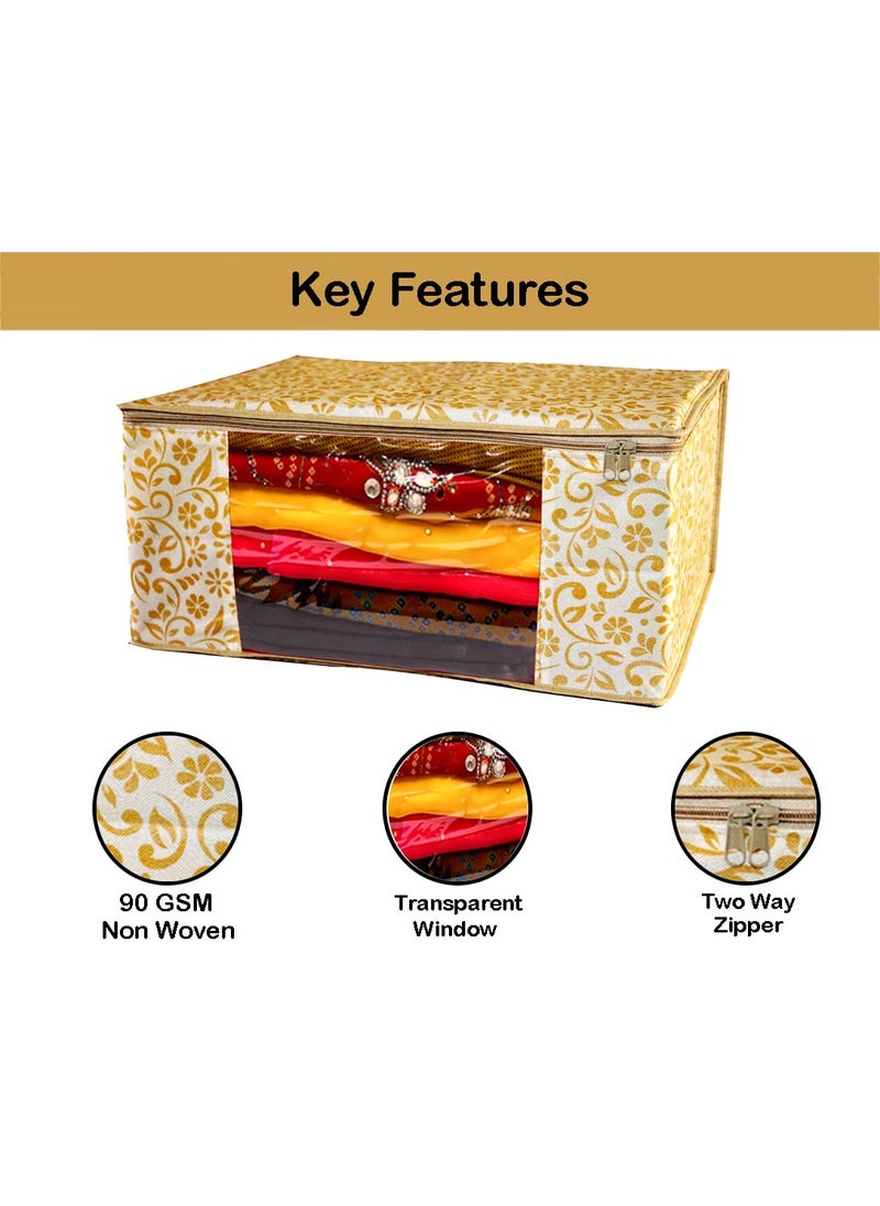 AARON INC AARON INC Non Woven Metallic Print Floral Saree Cover with Zip Closure Garments Protector Cover Clothes Storage Cover Wardrobe Organizer Set of 5 Beige CKT205367  - Image 3