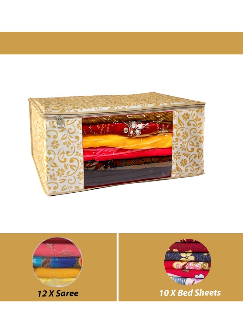 AARON INC AARON INC Non Woven Metallic Print Floral Saree Cover with Zip Closure Garments Protector Cover Clothes Storage Cover Wardrobe Organizer Set of 5 Beige CKT205367  - Image 5