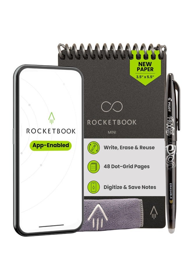 Rocketbook New Mini Reusable Smart Notepad, Pocket Size Notebook 3.5x5.5, Black - Dotted Pages, App-Connected, Erasable, Ideal for On-The-Go List Taking & Quick Notes Anywhere - Image 1