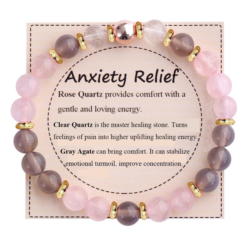 KSQS Healing Stone Bead Bracelet for Women, Natural Gemstones Balance Protection Bracelet, Spiritual Crystal Beads Bracelet Anxiety Relief with Meaning Card(#13) - Image 1