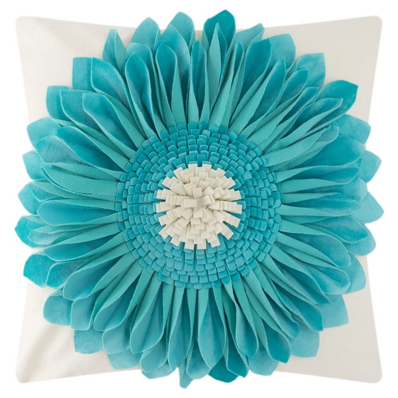 OiseauVoler 3D Sunflower Throw Pillow Cover Decorative Handmade Pillowcases for Couch Farmhouse Living Room Decoration 18x18 Inch Teal Blue - Image 1