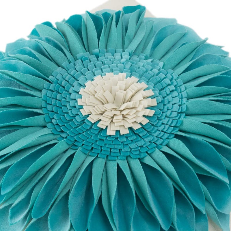 OiseauVoler 3D Sunflower Throw Pillow Cover Decorative Handmade Pillowcases for Couch Farmhouse Living Room Decoration 18x18 Inch Teal Blue - Image 3
