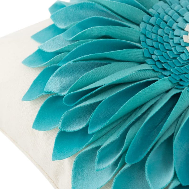 OiseauVoler 3D Sunflower Throw Pillow Cover Decorative Handmade Pillowcases for Couch Farmhouse Living Room Decoration 18x18 Inch Teal Blue - Image 4