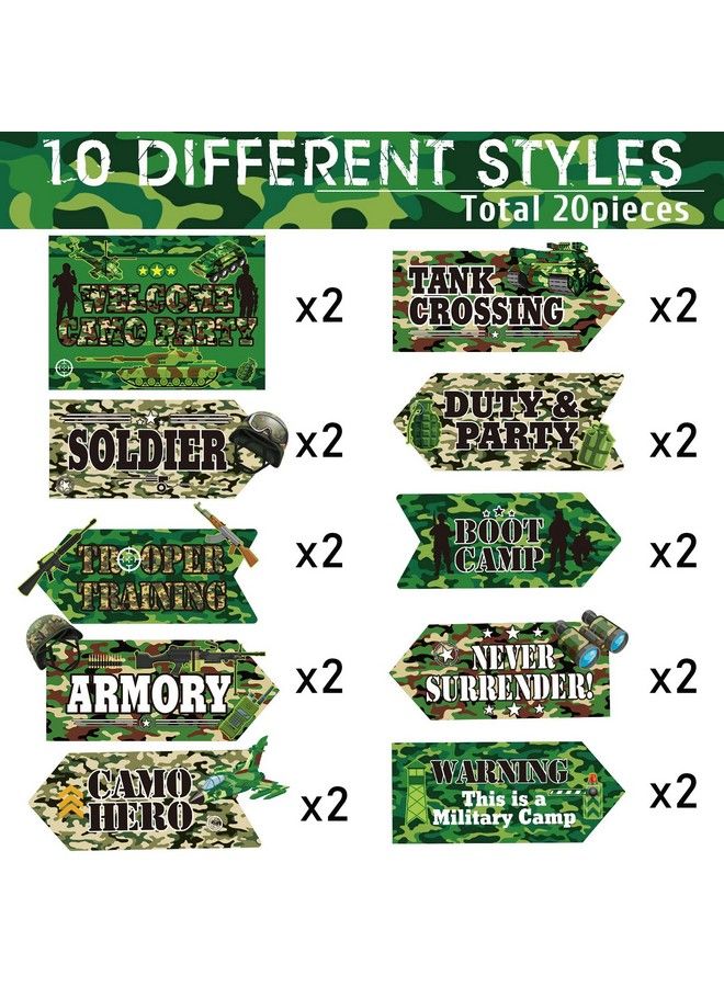 Chinco 20 Pieces Camo Party Signs Camoflauge Birthday Decorations Camo Signs Camo Birthday Sign Camoflauge Birthday Party Supplies For Kids Boys Military Themed Outdoor Indoor Decor 10 Styles - Image 5
