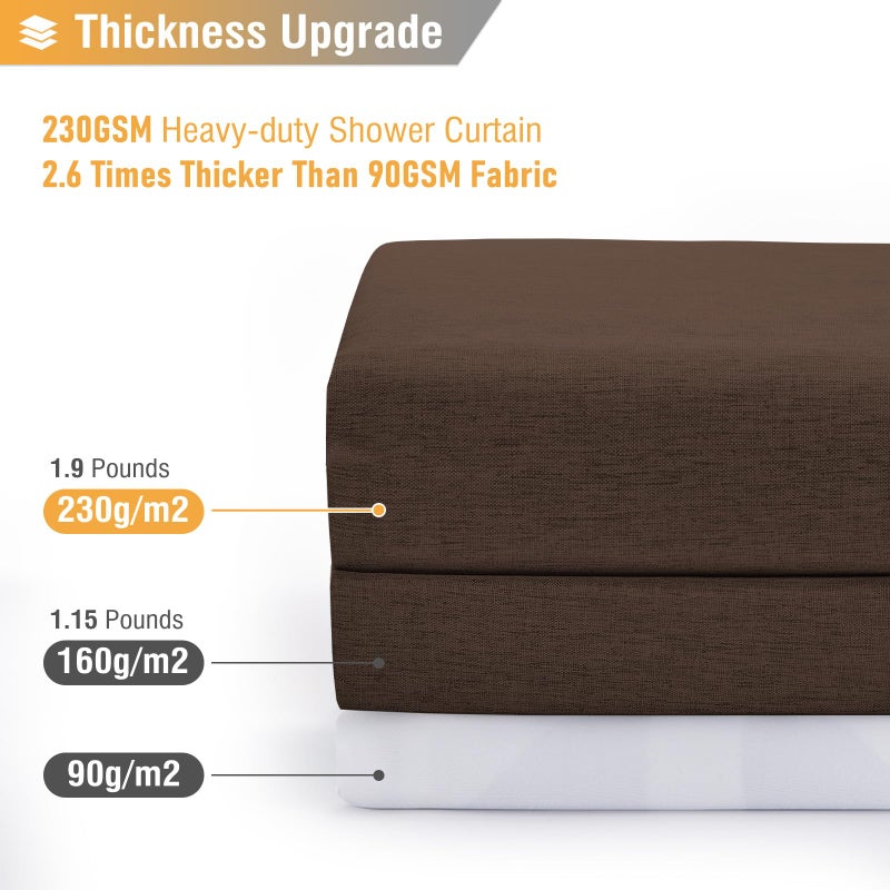 BTTN Brown Shower Curtain - Linen Textured Heavy Duty Waterproof Cloth Shower Curtain Set with 12 Plastic Hooks, Hotel Spa Luxury Simple Decorative Thick Fabric Shower Curtains for Bathroom - 72x72 - Image 4