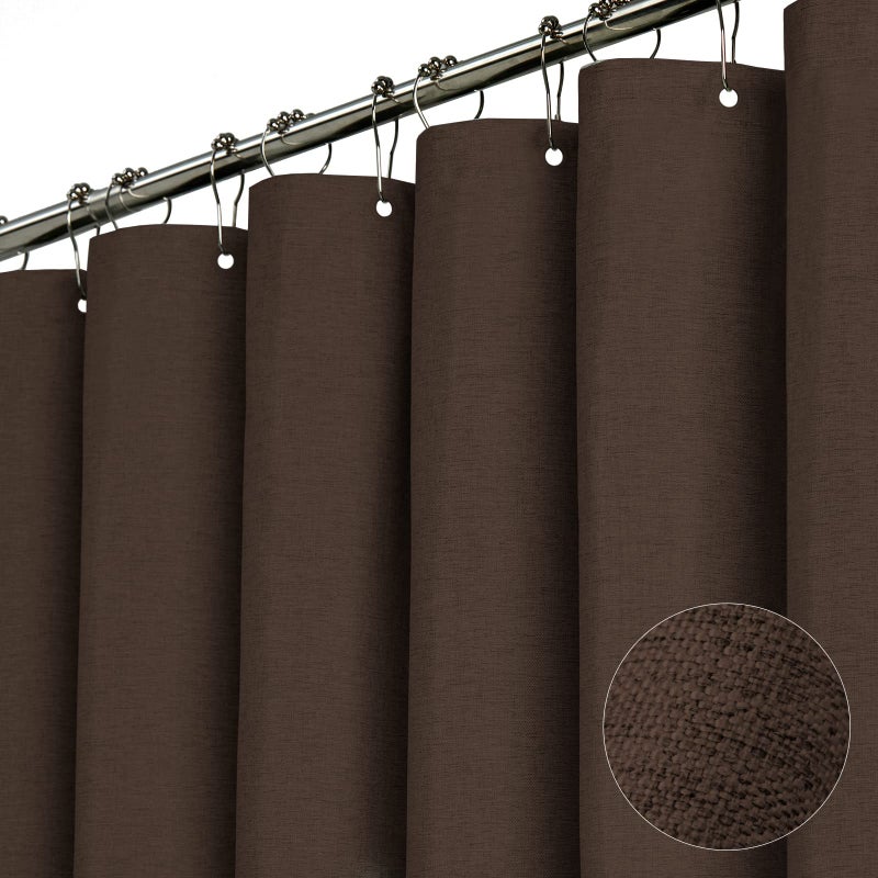 BTTN Brown Shower Curtain - Linen Textured Heavy Duty Waterproof Cloth Shower Curtain Set with 12 Plastic Hooks, Hotel Spa Luxury Simple Decorative Thick Fabric Shower Curtains for Bathroom - 72x72 - Image 1
