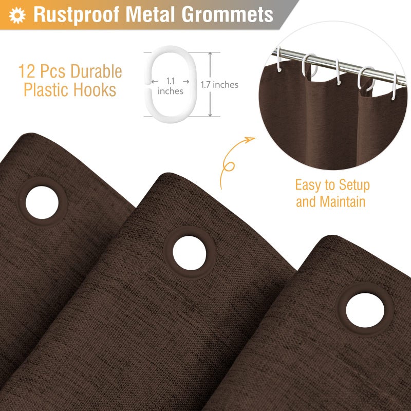 BTTN Brown Shower Curtain - Linen Textured Heavy Duty Waterproof Cloth Shower Curtain Set with 12 Plastic Hooks, Hotel Spa Luxury Simple Decorative Thick Fabric Shower Curtains for Bathroom - 72x72 - Image 3