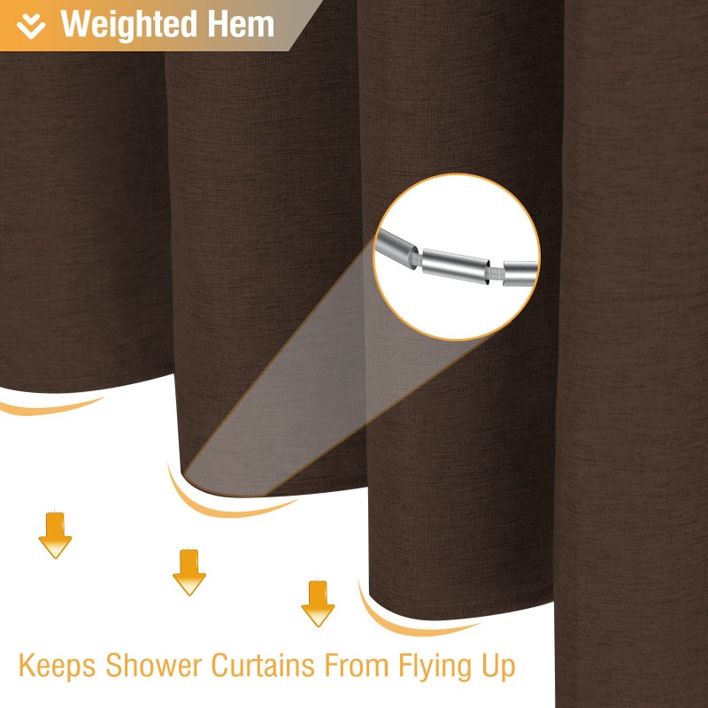 BTTN Brown Shower Curtain - Linen Textured Heavy Duty Waterproof Cloth Shower Curtain Set with 12 Plastic Hooks, Hotel Spa Luxury Simple Decorative Thick Fabric Shower Curtains for Bathroom - 72x72 - Image 5