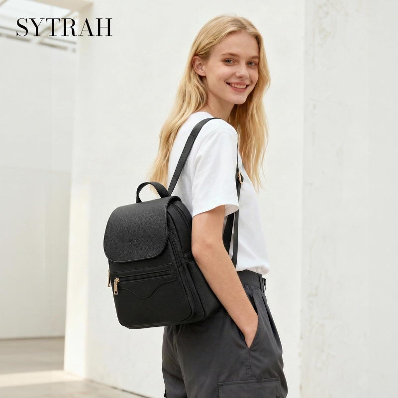 SYTRAH Mini Backpack Purse for Women, Causal Small Backpack with Built-in RFID Wallet & 11" Tablet Sleeve, Stylish Travel Daypack for Daily Black - Image 3