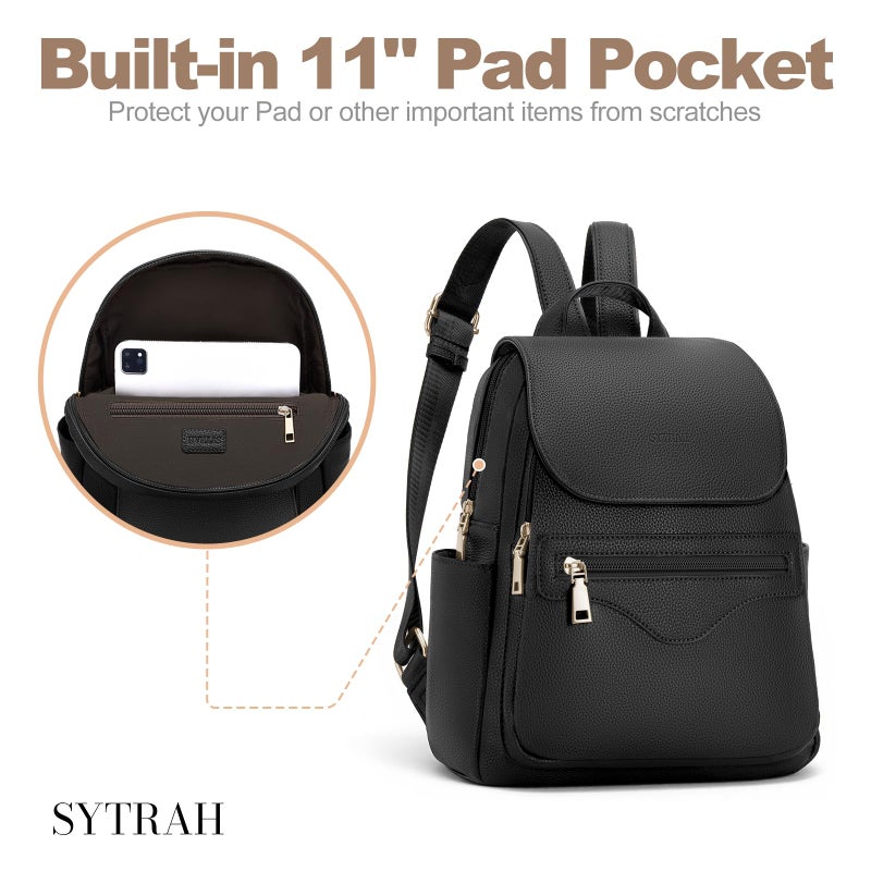 SYTRAH Mini Backpack Purse for Women, Causal Small Backpack with Built-in RFID Wallet & 11" Tablet Sleeve, Stylish Travel Daypack for Daily Black - Image 5
