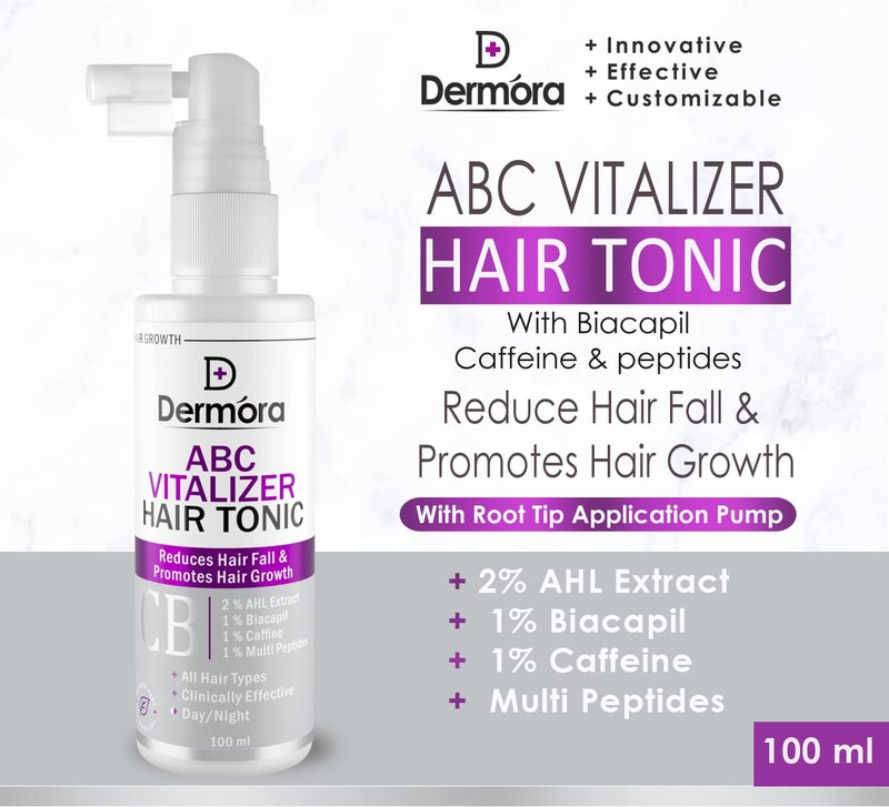 DERMORA Abc Vitalizer Hair Tonic With 2% AHL Extract, 1% Caffeine, 1% Biacapil, 1% Multi Peptides Reduces Hair Fall & Promotes Hair Growth - Image 2
