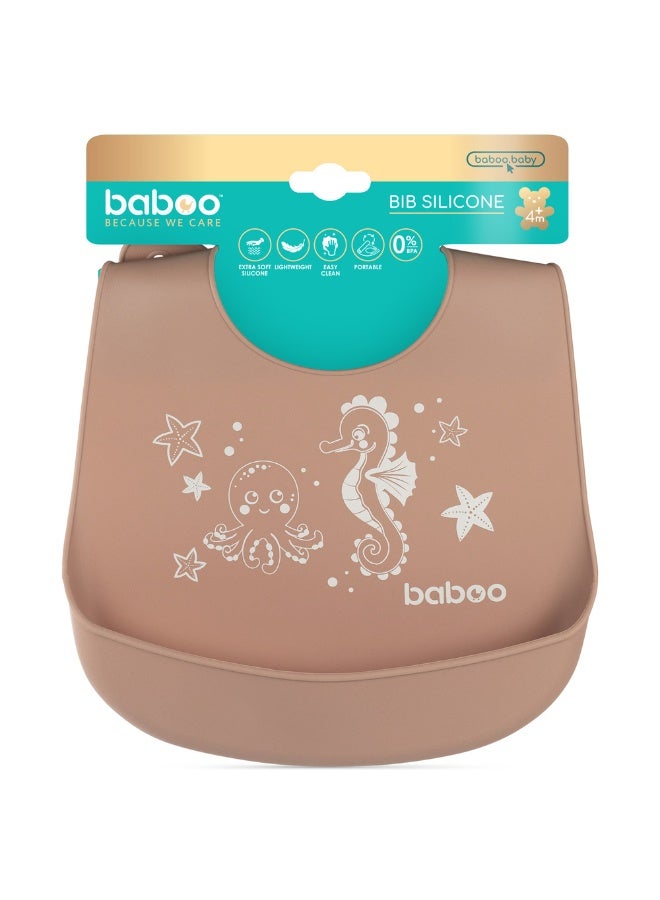 Baboo Baby Silicone Waterproof Bibs for babies and toddler with 6 Adjustable Neckline Buttons | Baby Feeding Bib for infants with Reusable, Easy Cleaning Bibs for Boys and Girls 4 Month Up  (Au Naturale) - Image 1