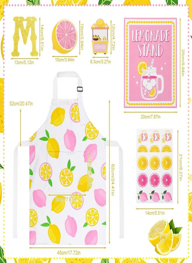 XLSXEXCL Lemonade Stand Supplies, 2 Pack Lemon Kids Aprons with Pockets, 2 Lemonade Banners Posters with Stickers, Lemon Party Decorations for Summer Birthday Baby Shower Party Supplies - Image 2