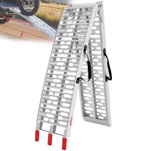 Ruedamann 75FT Aluminum Motorcycle Ramp 750 lbs Capacity Folding Truck Ramp for ATV Motorcycle Lawn Mower Dirt Bike Ribbed Plate Traction RubberTipped Fingers Load Straps Included 1 PC - Image 1