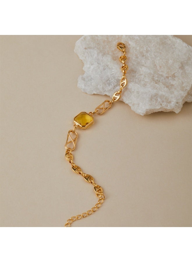 NOORISH Geometric Square Pendant Bracelet, 18K Gold Plated Chain Link, Light Luxury Minimalist Hand Jewelry for Women, INS Style Gift - Image 5