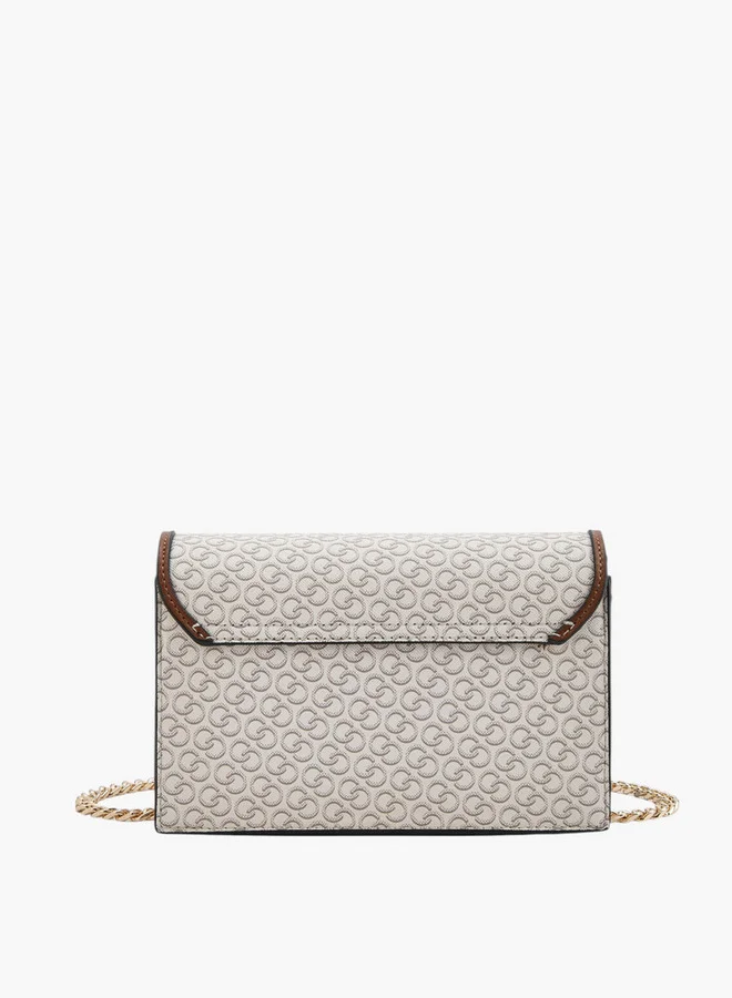 Celeste Women Monogram Print Crossbody Bag with Chain Strap and Snap Button Closure