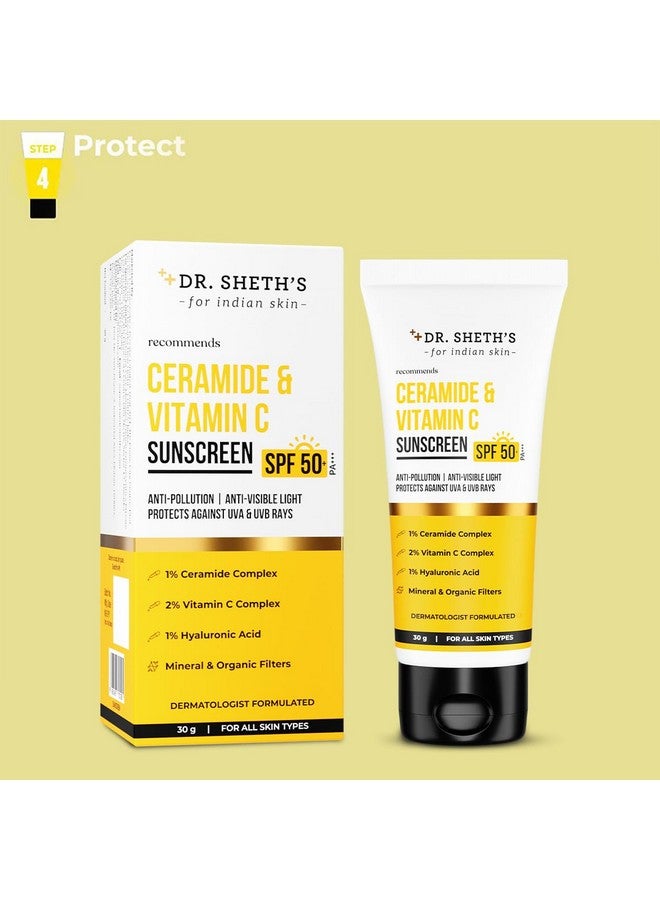 Dr. Sheth's Ceramide & Vitamin C Sunscreen | In-Vivo Tested | SPF 50+ Pa+++ | For Bright Skin & Healthy Glow | Non-Greasy, Quick-Absorbing | No White Cast | UVA/B & Bluelight Protection | For Men & Women | For All Skin Types | 50g x 2 - Image 5