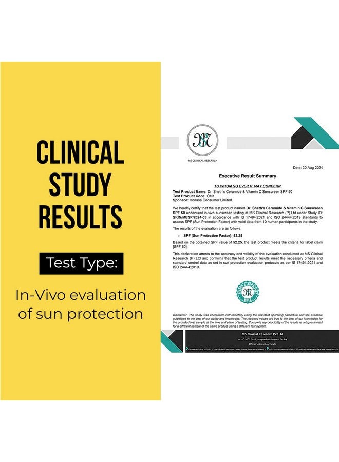 Dr. Sheth's Ceramide & Vitamin C Sunscreen | In-Vivo Tested | SPF 50+ Pa+++ | For Bright Skin & Healthy Glow | Non-Greasy, Quick-Absorbing | No White Cast | UVA/B & Bluelight Protection | For Men & Women | For All Skin Types | 50g x 2 - Image 2