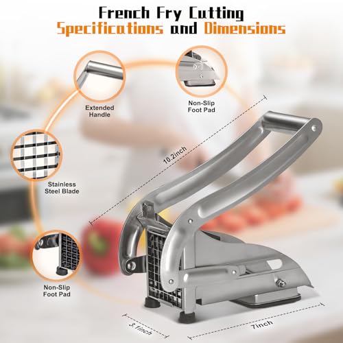 COOK A FUTURE French Fry Cutter, Stainless Steel Potato Cutter, Potato Slicer, Includes 2 Blade Size Cutter Options and No-Slip Suction Base, Perfect for use with Air Fryer - Image 2