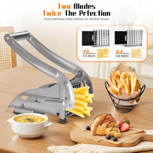 COOK A FUTURE French Fry Cutter, Stainless Steel Potato Cutter, Potato Slicer, Includes 2 Blade Size Cutter Options and No-Slip Suction Base, Perfect for use with Air Fryer - Image 3