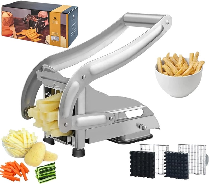 COOK A FUTURE French Fry Cutter, Stainless Steel Potato Cutter, Potato Slicer, Includes 2 Blade Size Cutter Options and No-Slip Suction Base, Perfect for use with Air Fryer - Image 1