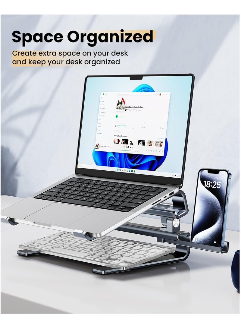 حامل لابتوب قابل للتعديل للمكتب، حامل كمبيوتر محمول قابل للطي ومحمول، حامل كمبيوتر ergonomik بارتفاع قابل للتعديل، حامل لابتوب مصنوع من الألمنيوم مع تهوية لتبريد الكمبيوتر المحمول (رمادي) - Image 1