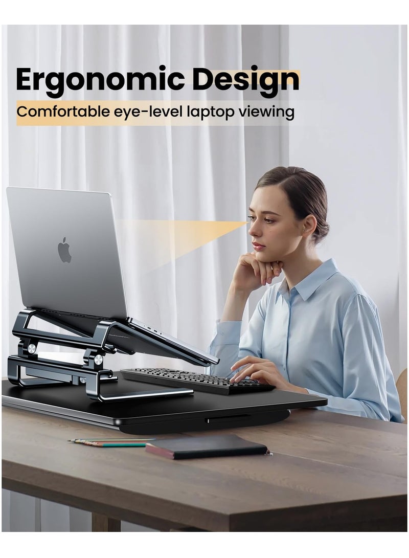 حامل لابتوب قابل للتعديل للمكتب، حامل كمبيوتر محمول قابل للطي ومحمول، حامل كمبيوتر ergonomik بارتفاع قابل للتعديل، حامل لابتوب مصنوع من الألمنيوم مع تهوية لتبريد الكمبيوتر المحمول (رمادي) - Image 3