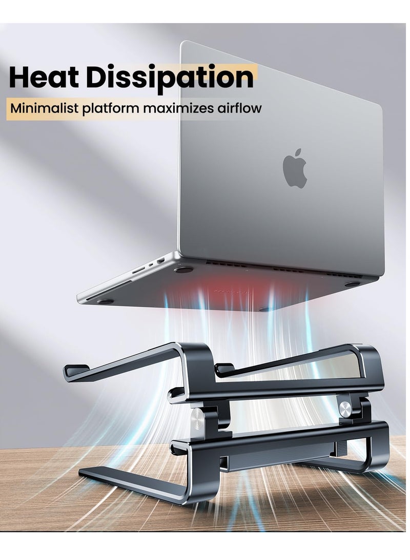 حامل لابتوب قابل للتعديل للمكتب، حامل كمبيوتر محمول قابل للطي ومحمول، حامل كمبيوتر ergonomik بارتفاع قابل للتعديل، حامل لابتوب مصنوع من الألمنيوم مع تهوية لتبريد الكمبيوتر المحمول (رمادي) - Image 4