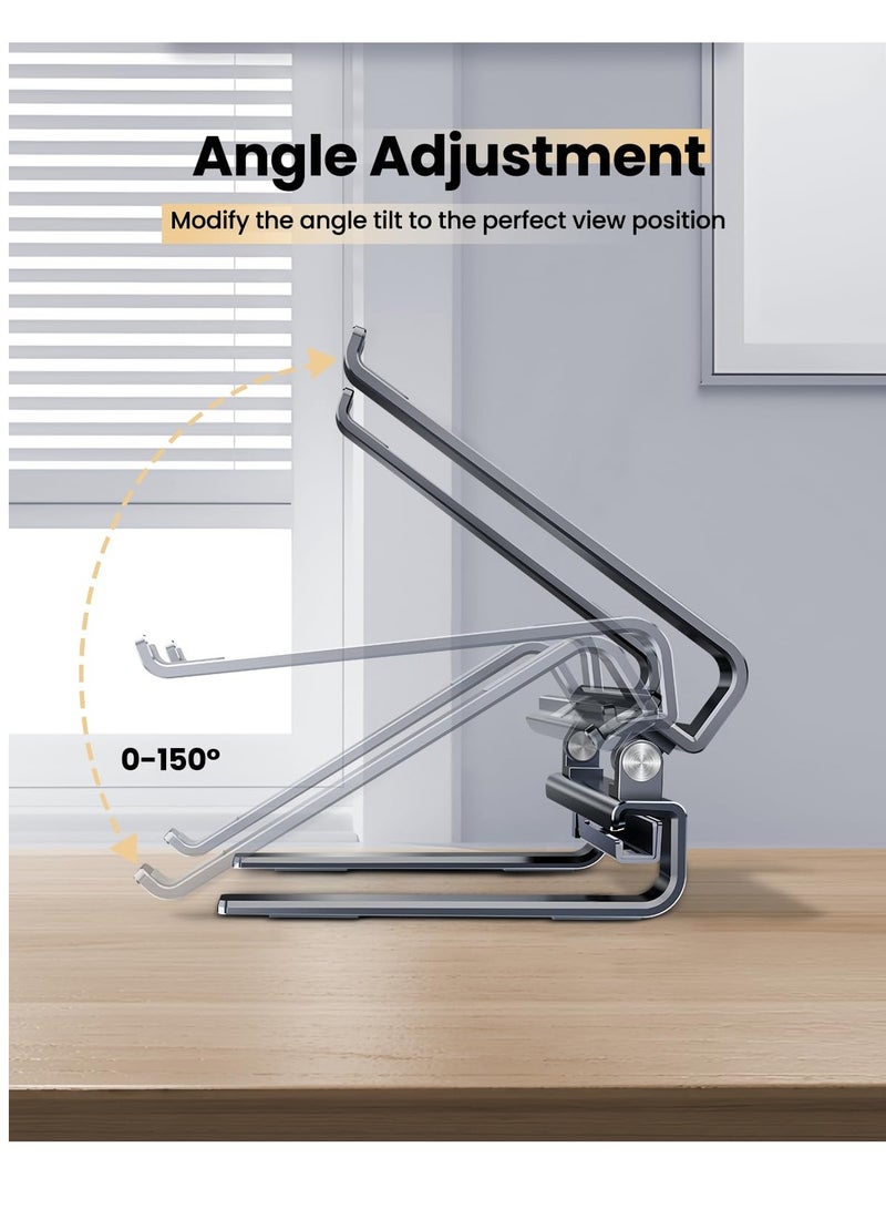 حامل لابتوب قابل للتعديل للمكتب، حامل كمبيوتر محمول قابل للطي ومحمول، حامل كمبيوتر ergonomik بارتفاع قابل للتعديل، حامل لابتوب مصنوع من الألمنيوم مع تهوية لتبريد الكمبيوتر المحمول (رمادي) - Image 5