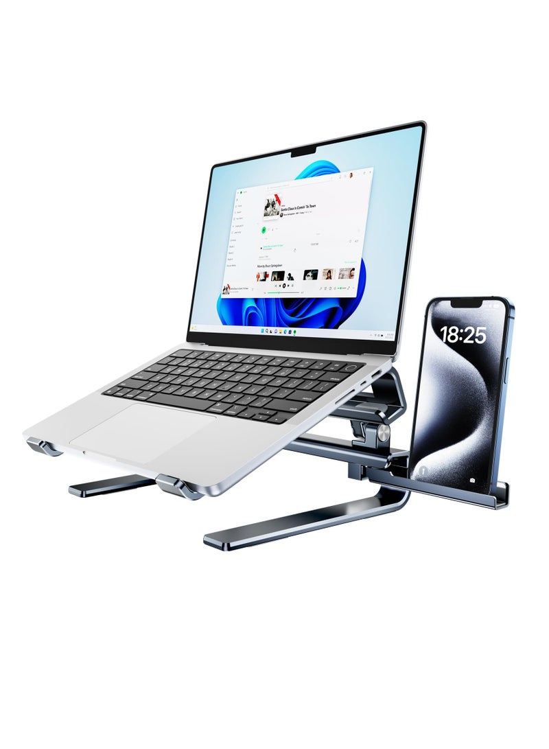 حامل لابتوب قابل للتعديل للمكتب، حامل كمبيوتر محمول قابل للطي ومحمول، حامل كمبيوتر ergonomik بارتفاع قابل للتعديل، حامل لابتوب مصنوع من الألمنيوم مع تهوية لتبريد الكمبيوتر المحمول (رمادي) - Image 2