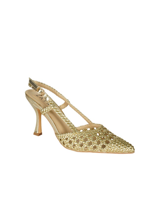 ZAYNA 221-20 Zayna Ladies  Fashion Mid Heel  Backstrap  Sandals 2724-3 Gold  - Image 1