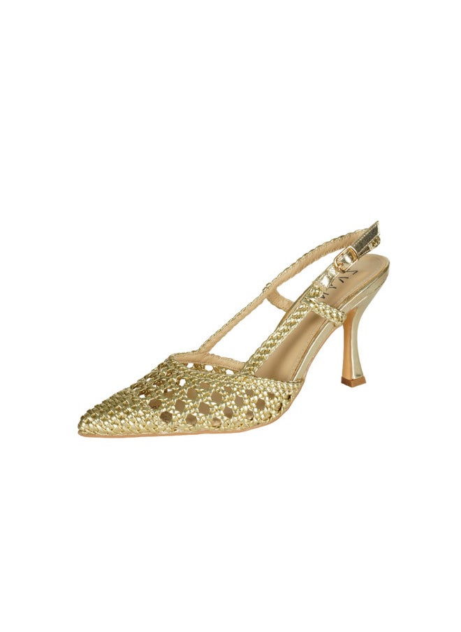 ZAYNA 221-20 Zayna Ladies  Fashion Mid Heel  Backstrap  Sandals 2724-3 Gold  - Image 3