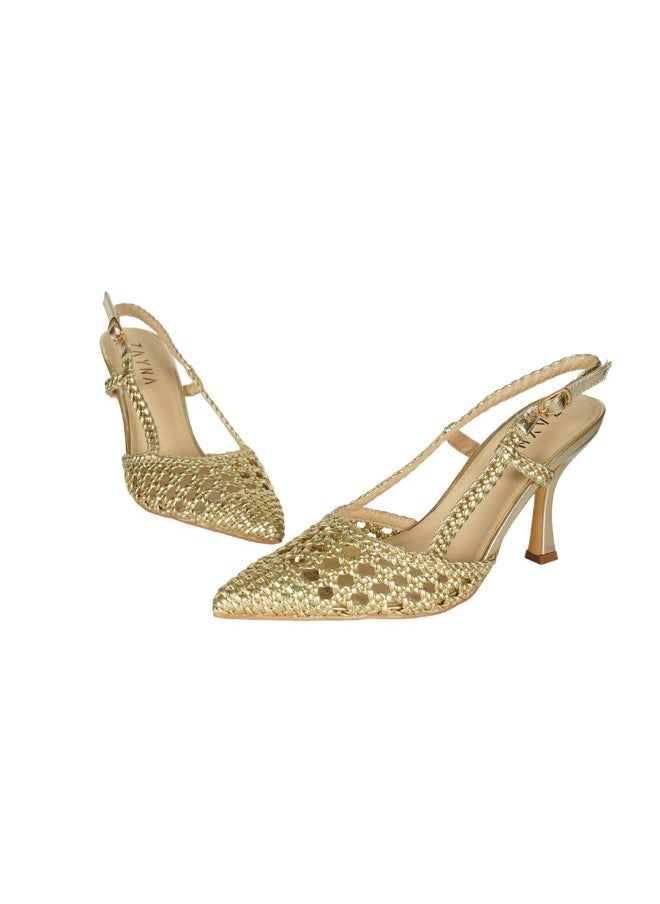 ZAYNA 221-20 Zayna Ladies  Fashion Mid Heel  Backstrap  Sandals 2724-3 Gold  - Image 2