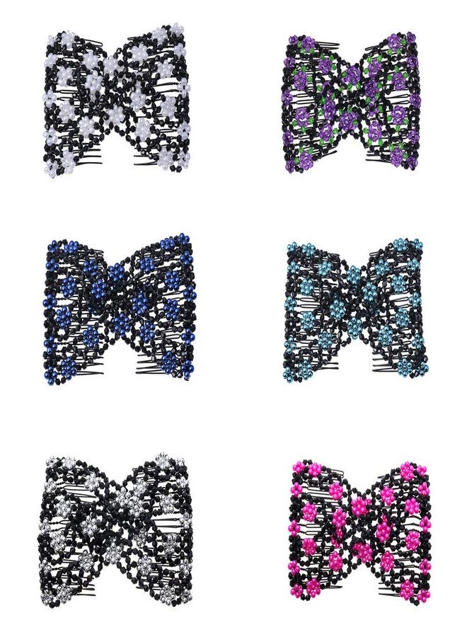 LOVEF 6 Pcs Effortless Beauty Stretchable Double Combs Upzing Medium Magic Beaded Double Hair Clips Hair Jewelry Assorted Color and Design - Image 1