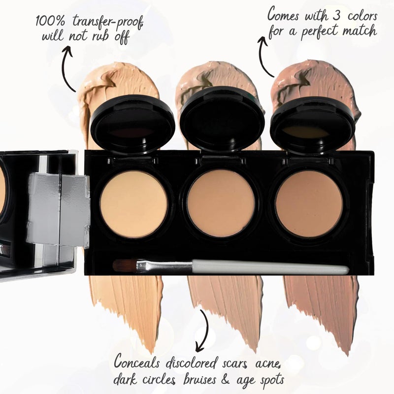 dermaflage Full Coverage Concealer Palette, Waterproof Concealer Cream, 3 Colors + Brush, by Dermaflage - Image 2