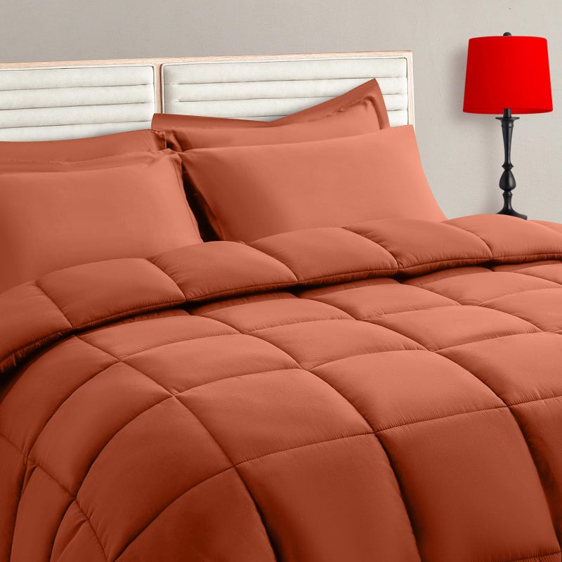 TAIMIT Burnt Orange King Comforter Set - 7 Pieces, Bed in a Bag Bedding Sets with All Season Soft Quilted Warm Fluffy Comforter,Flat Sheet,Fitted Sheet,2 Pillow Shams,2 Pillowcases - Image 1