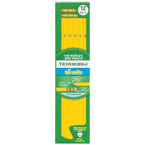 Ticonderoga Tri-Write Wood-Cased Pencils, 2HB Soft, Yellow, 12 Count - Image 1