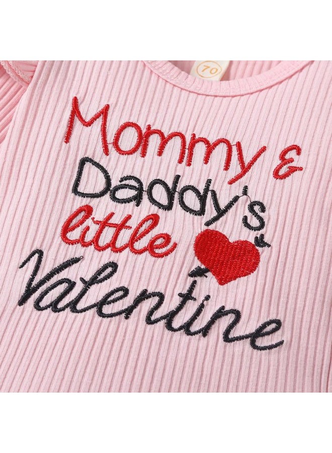 Noubeau My First Valentine's Day Outfits Newborn Baby Girl Outfits Long Sleeve Ribbed Romper Heart Flare Pant Headband 3Pcs(Romper-3,0-3 Months) - Image 5
