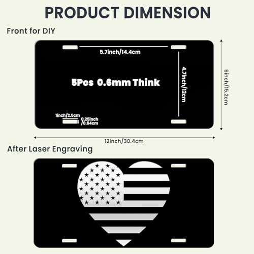 AceSubli 5 Pcs Black License Plate Blanks Metal Aluminum License Plate for Laser Engraving Vinyl UV Printing 6x12 Inch Metal Front Car Tag Sign Blanks for Custom Design Gift Thickness 06mm - Image 3