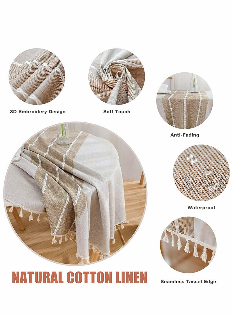 Excefore Simplicity and Fashion Table Cloth Tassel Cotton Linen Table Cover for Kitchen Dinning Wrinkle Free Table Cloths (Coffee, 60 in Round) - Image 2