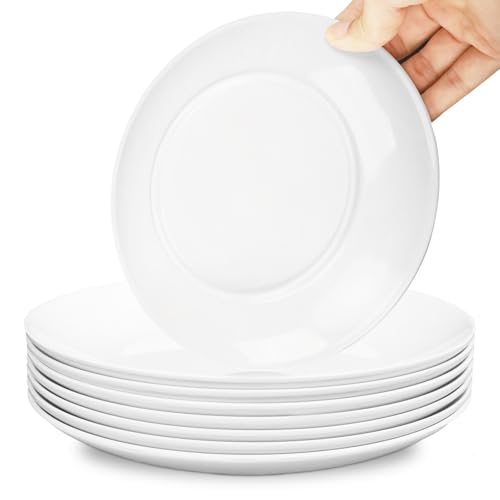 Coobbar Melamine Dinner Plates Set - 8 Pcs Break-Resistant White Melamine Salad Plates, Shatterproof Dinnerware for Indoor & Outdoor Use, Lightweight, Stackable & Dishwasher Safe (9 Inches) - Image 1