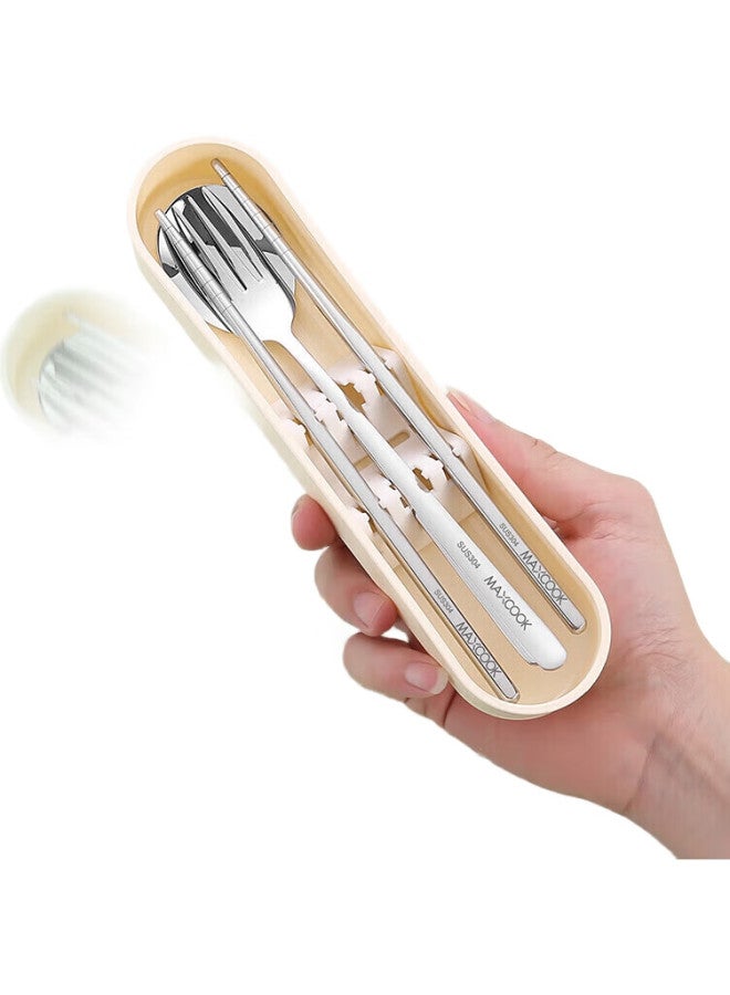 MAX COOK (Maxcook) 304 Stainless Steel Chopsticks And Spoon Cutlery Set, Portable Three-Piece Chopsticks And Spoon Set, Avocado Green Mcgc0611 - Image 1