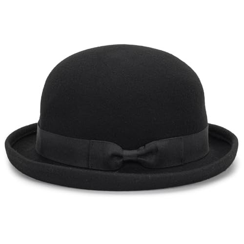Mawjom Pokie Pie Bowler Derby Hat - Classic Wool Short Brim Trilby Fedora Hat for Men Women (S/M) (Wool Black A) - Image 1