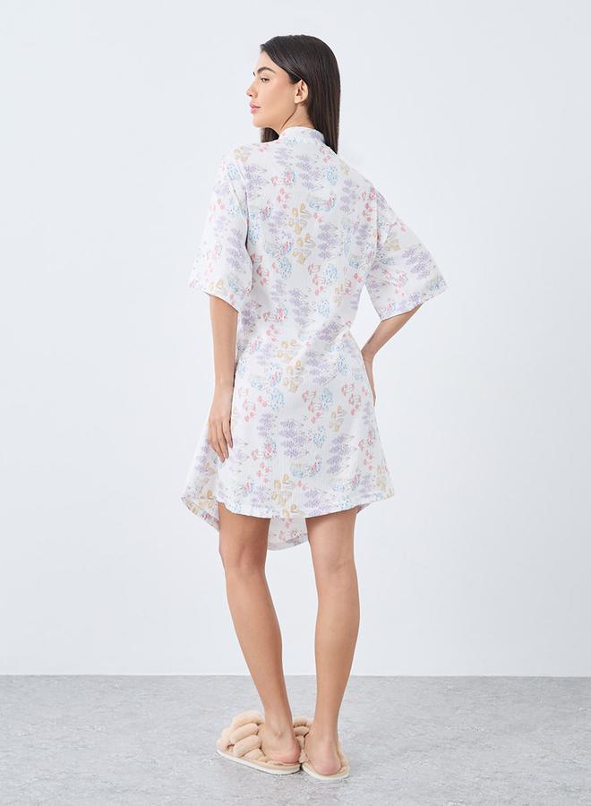 ستايلي روب بتفاصيل ربط جانبية وطبعات زهور شاملة - Image 4