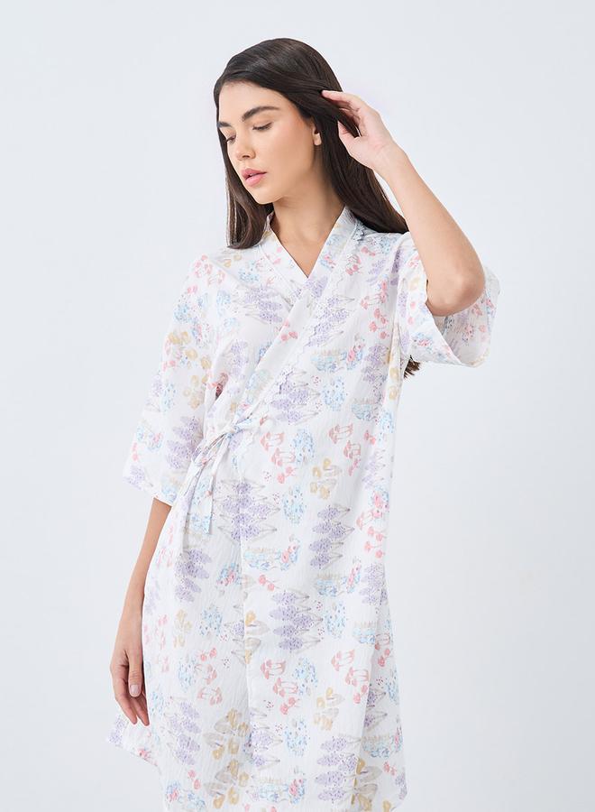 ستايلي روب بتفاصيل ربط جانبية وطبعات زهور شاملة - Image 2