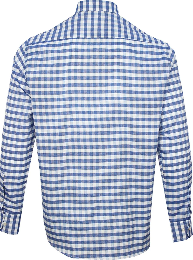 فاريتا Men's Blue White Classic Cut Check Collar Buttoned Single Pocket Long Sleeve Shirt