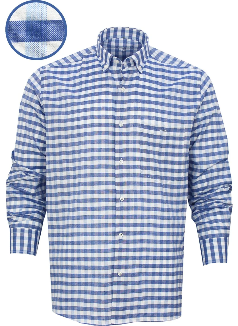 Varetta Men's Blue White Classic Cut Check Collar Buttoned Single Pocket Long Sleeve Shirt