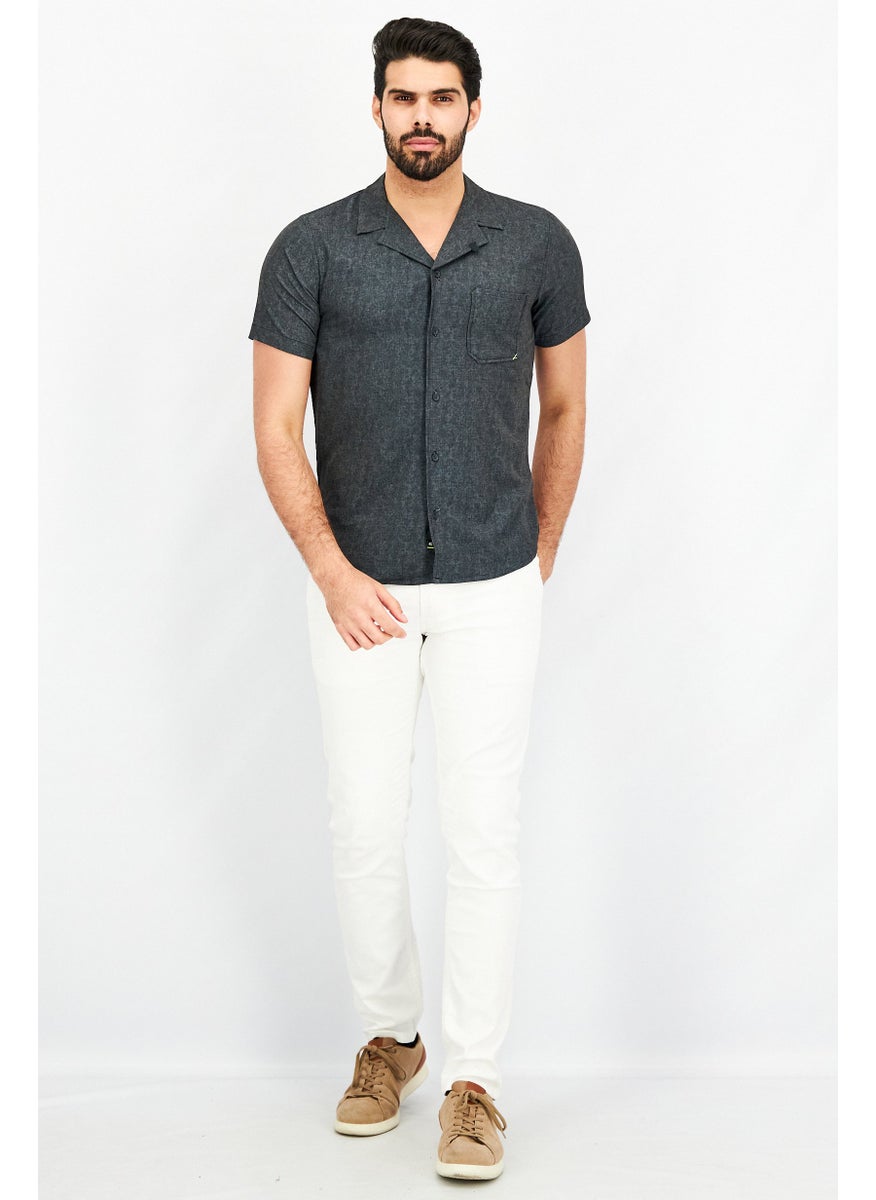 Kenneth Cole Men Regular Fit Chest Pocket Short Sleeve Casual Shirts, Charcoal Grey  - Image 4