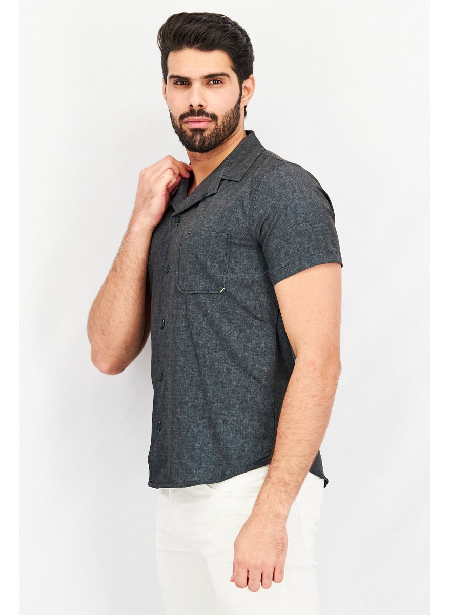 Kenneth Cole Men Regular Fit Chest Pocket Short Sleeve Casual Shirts, Charcoal Grey  - Image 2